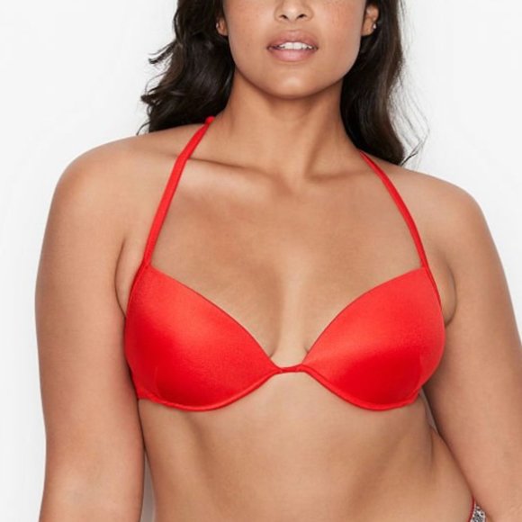 VICTORIA'S SECRET Shine Back Strap Full Coverage Push-Up Bikini Top Swim 36C RED - Picture 2 of 11